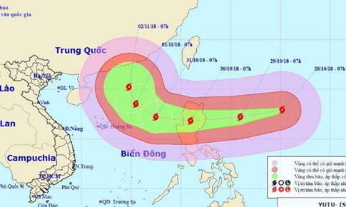 Si&#234;u b&#227;o Yutu cấp 17,  gi&#243; giật cấp 15 đang hướng v&#224;o Biển Đ&#244;ng